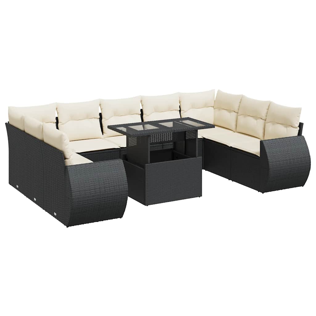 vidaXL Set canapele de grădină cu perne, 10 piese, negru, poliratan