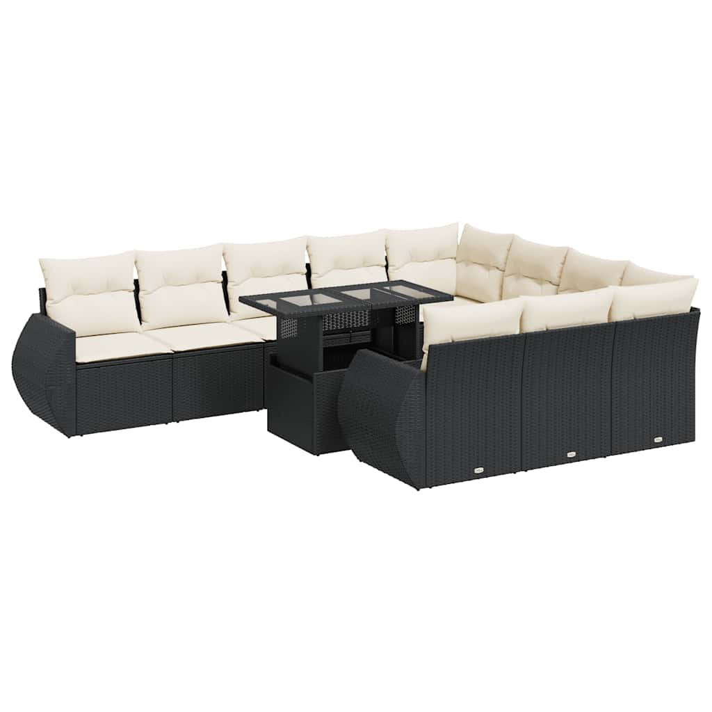 vidaXL Set canapele de grădină cu perne, 11 piese, negru, poliratan vidaXL Set canapele de grădină cu perne, 11 piese, negru, poliratan