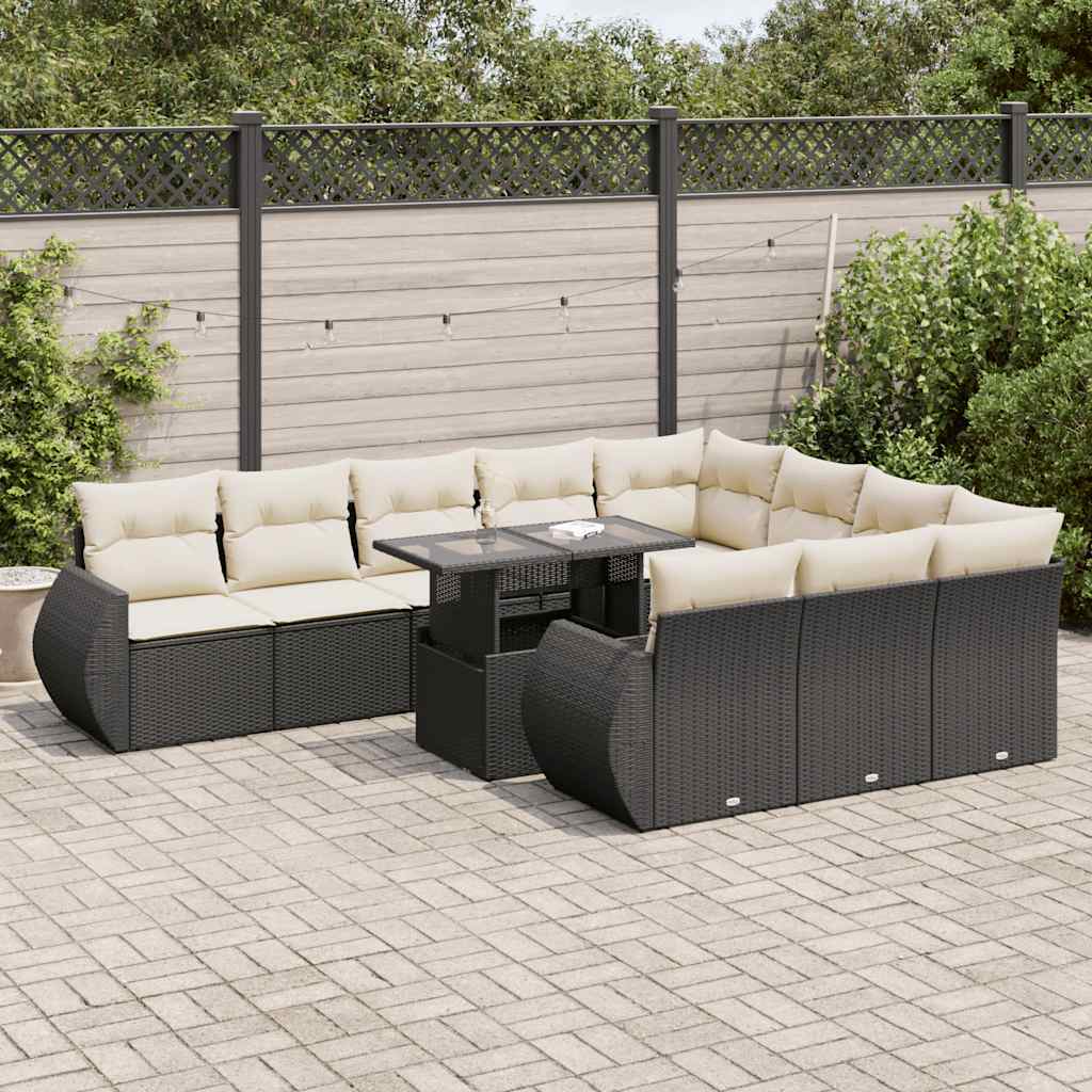 vidaXL Set canapele de grădină cu perne, 11 piese, negru, poliratan vidaXL Set canapele de grădină cu perne, 11 piese, negru, poliratan