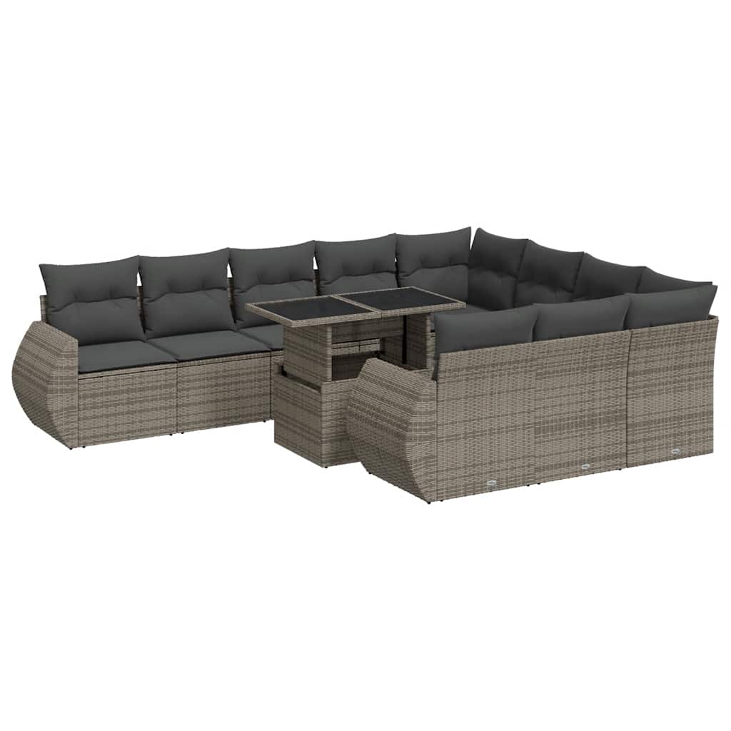 vidaXL Set canapele de grădină cu perne, 11 piese, gri, poliratan