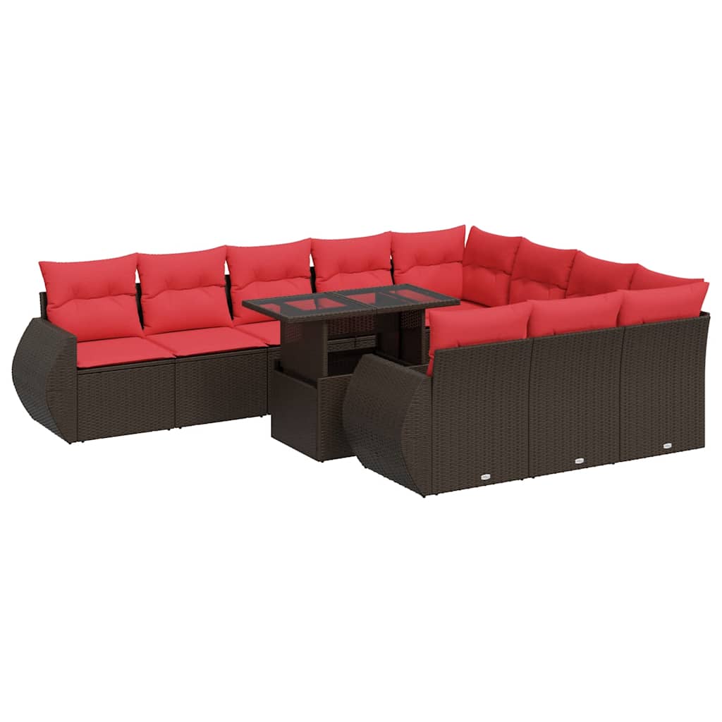 vidaXL Set canapele de grădină cu perne, 11 piese, maro, poliratan