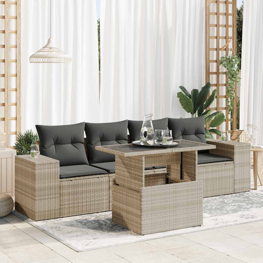 vidaXL Set canapele de grădină cu perne, 5 piese gri deschis poliratan vidaXL Set canapele de grădină cu perne, 5 piese gri deschis poliratan