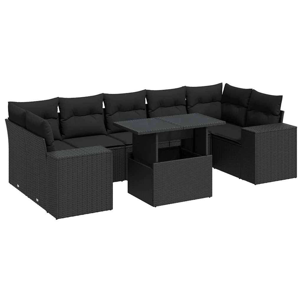 vidaXL Set mobilier de grădină cu perne, 8 piese, negru, poliratan
