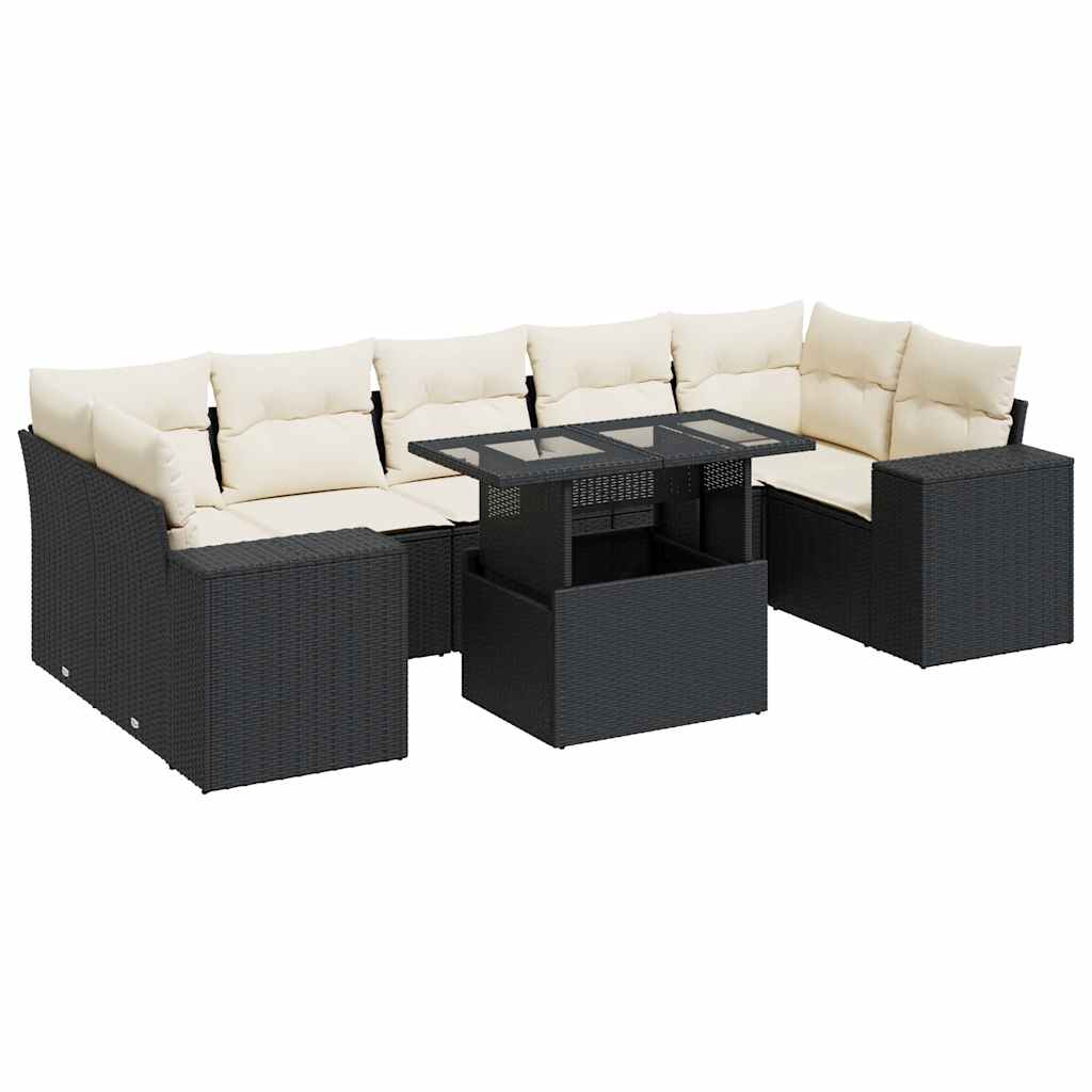 vidaXL Set mobilier de grădină cu perne, 8 piese, negru, poliratan vidaXL Set mobilier de grădină cu perne, 8 piese, negru, poliratan