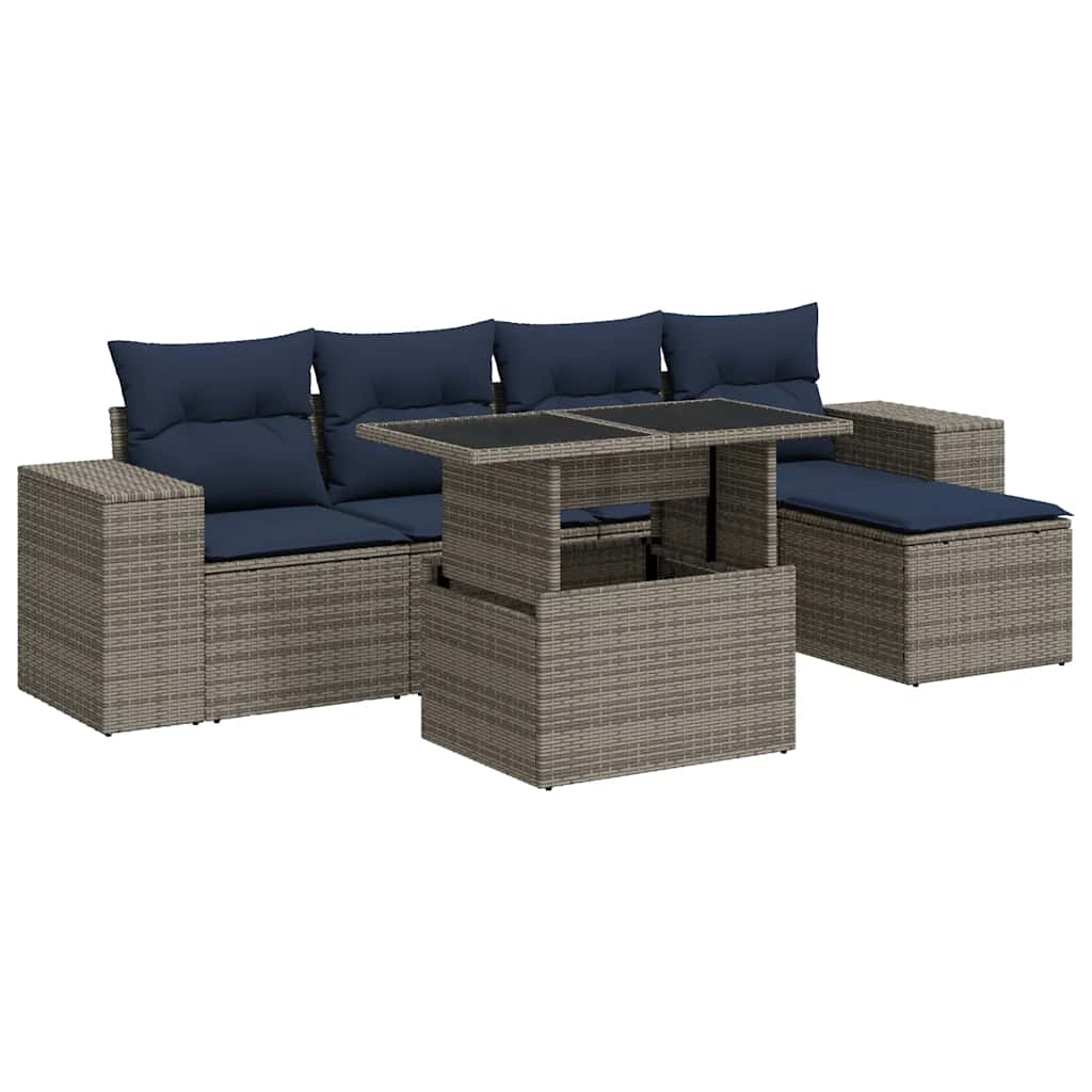 vidaXL Set mobilier grădină cu perne 6 piese gri poliratan/lemn acacia