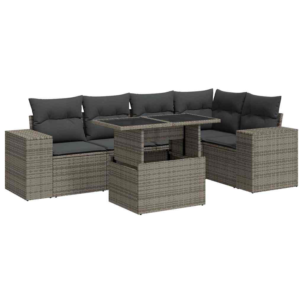 vidaXL Set mobilier grădină cu perne, 6 piese, gri, poliratan vidaXL Set mobilier grădină cu perne, 6 piese, gri, poliratan
