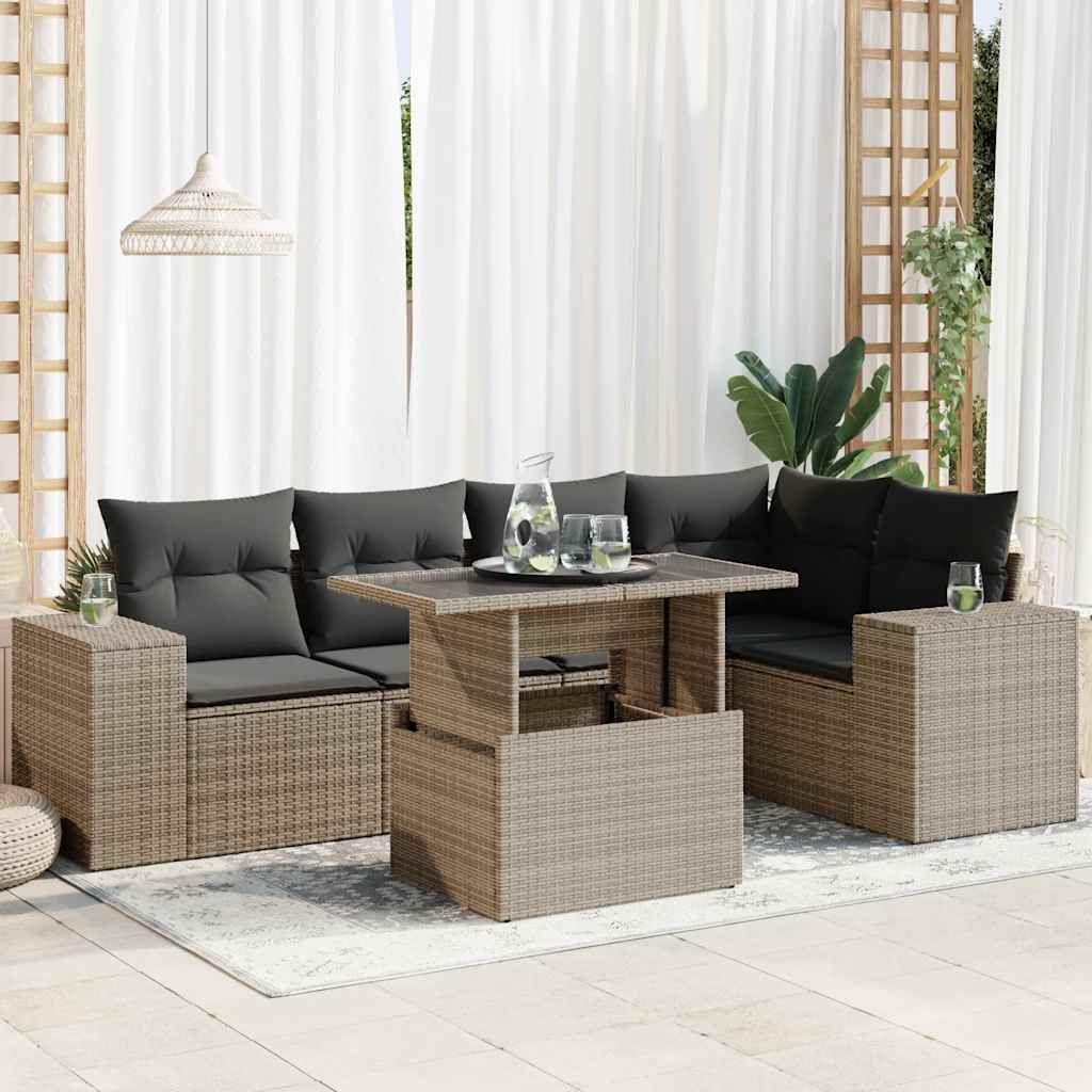 vidaXL Set mobilier grădină cu perne, 6 piese, gri, poliratan vidaXL Set mobilier grădină cu perne, 6 piese, gri, poliratan