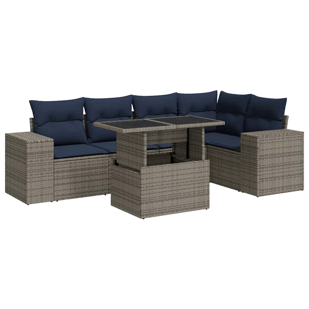 vidaXL Set mobilier grădină perne 6 piese negru poliratan/lemn acacia vidaXL Set mobilier grădină perne 6 piese negru poliratan/lemn acacia