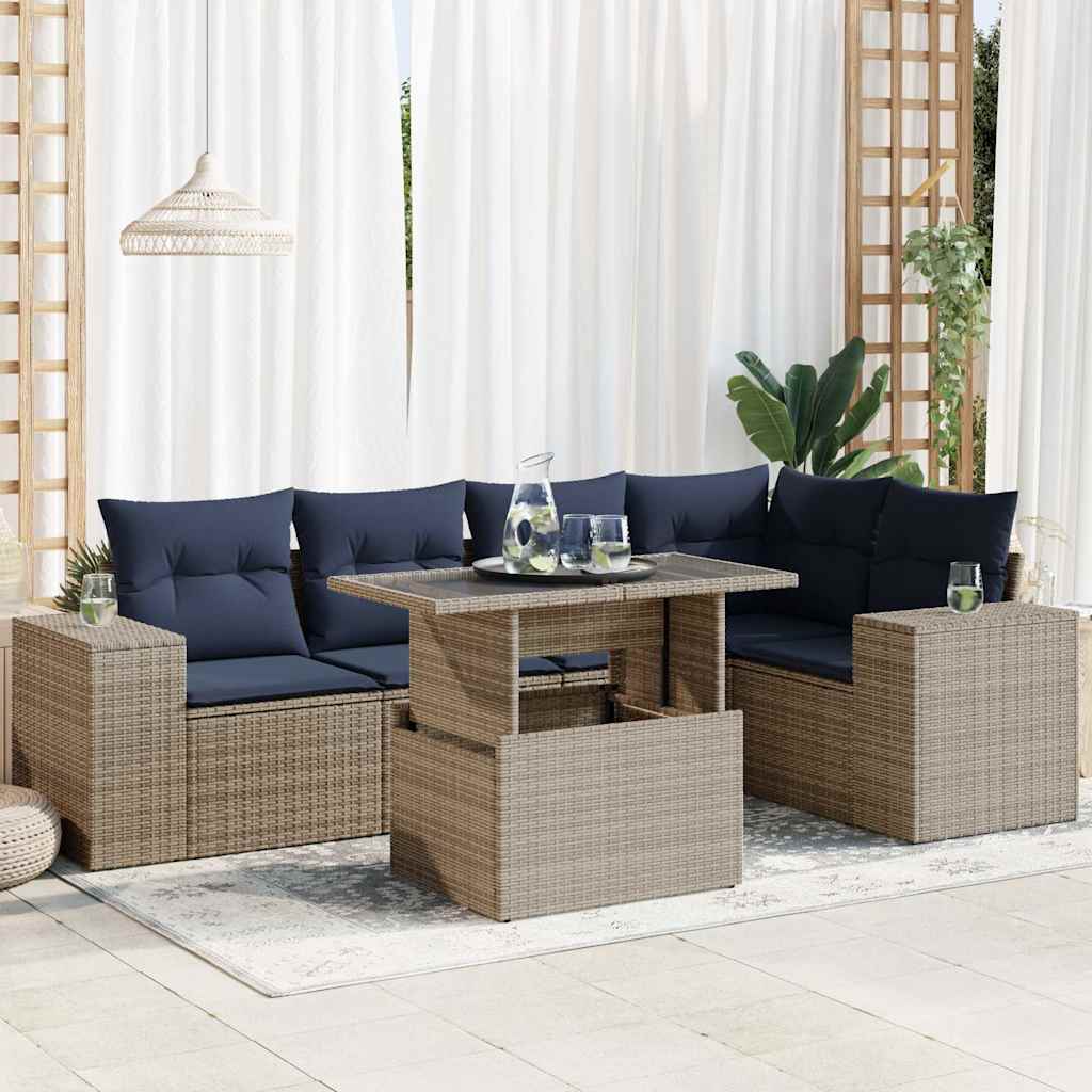 vidaXL Set mobilier grădină perne 6 piese negru poliratan/lemn acacia vidaXL Set mobilier grădină perne 6 piese negru poliratan/lemn acacia