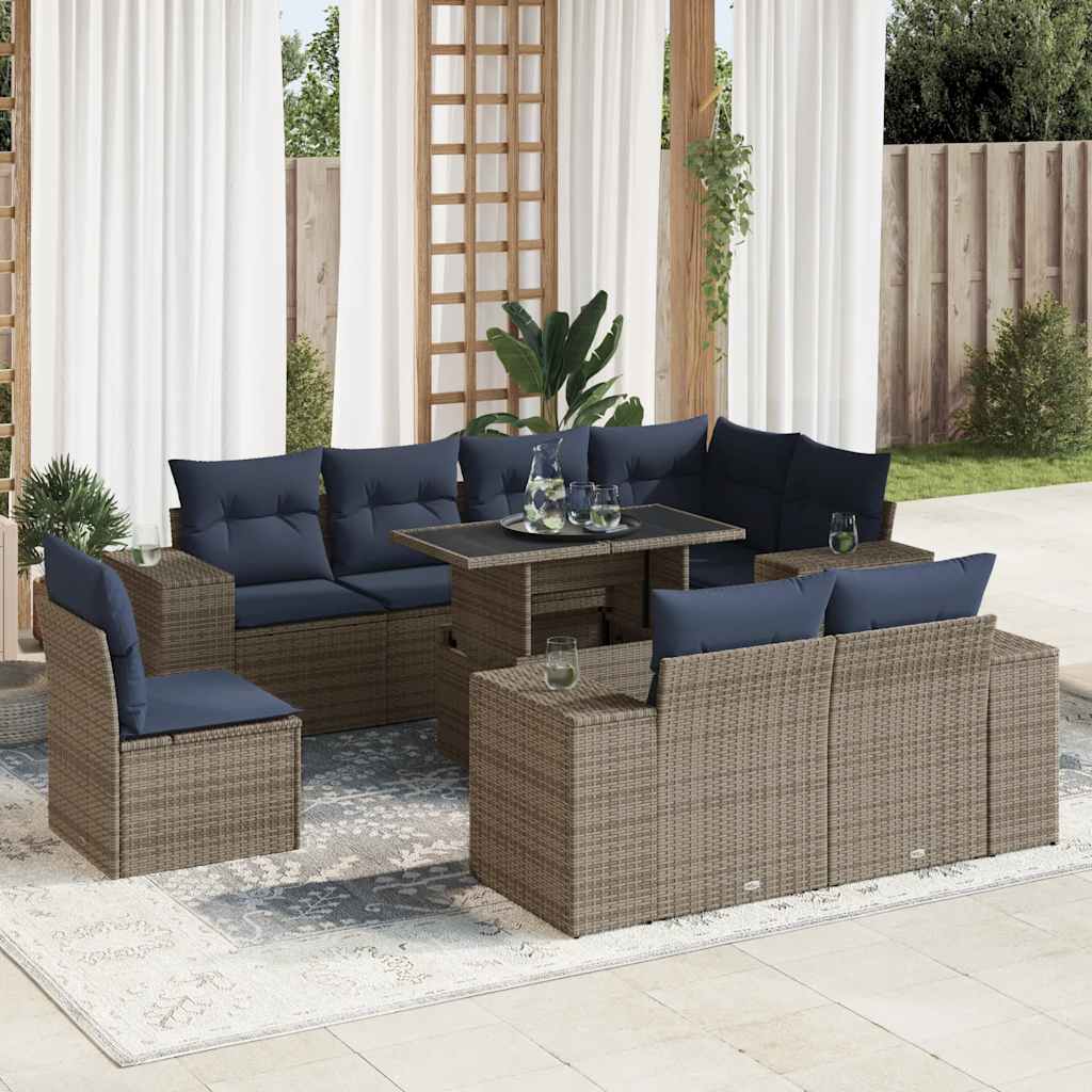 vidaXL Set mobilier grădină cu perne 9piese gri poliratan/lemn acacia