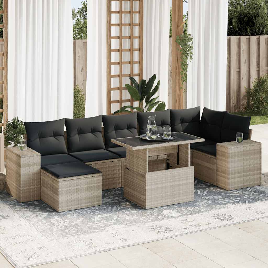 vidaXL Set mobilier de grădină cu perne, 8 piese gri deschis poliratan vidaXL Set mobilier de grădină cu perne, 8 piese gri deschis poliratan