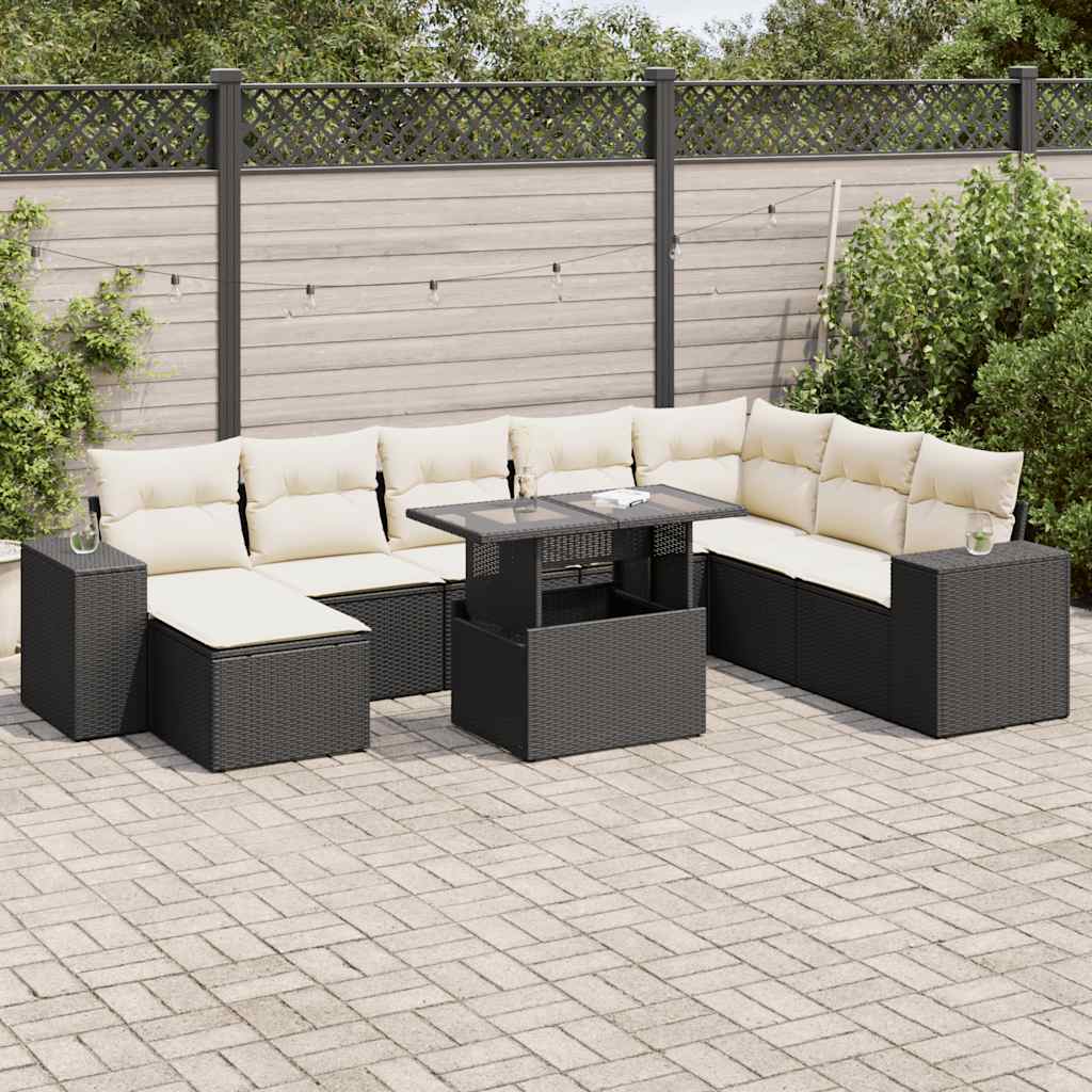 vidaXL Set mobilier de grădină cu perne, 9 piese, negru, poliratan vidaXL Set mobilier de grădină cu perne, 9 piese, negru, poliratan