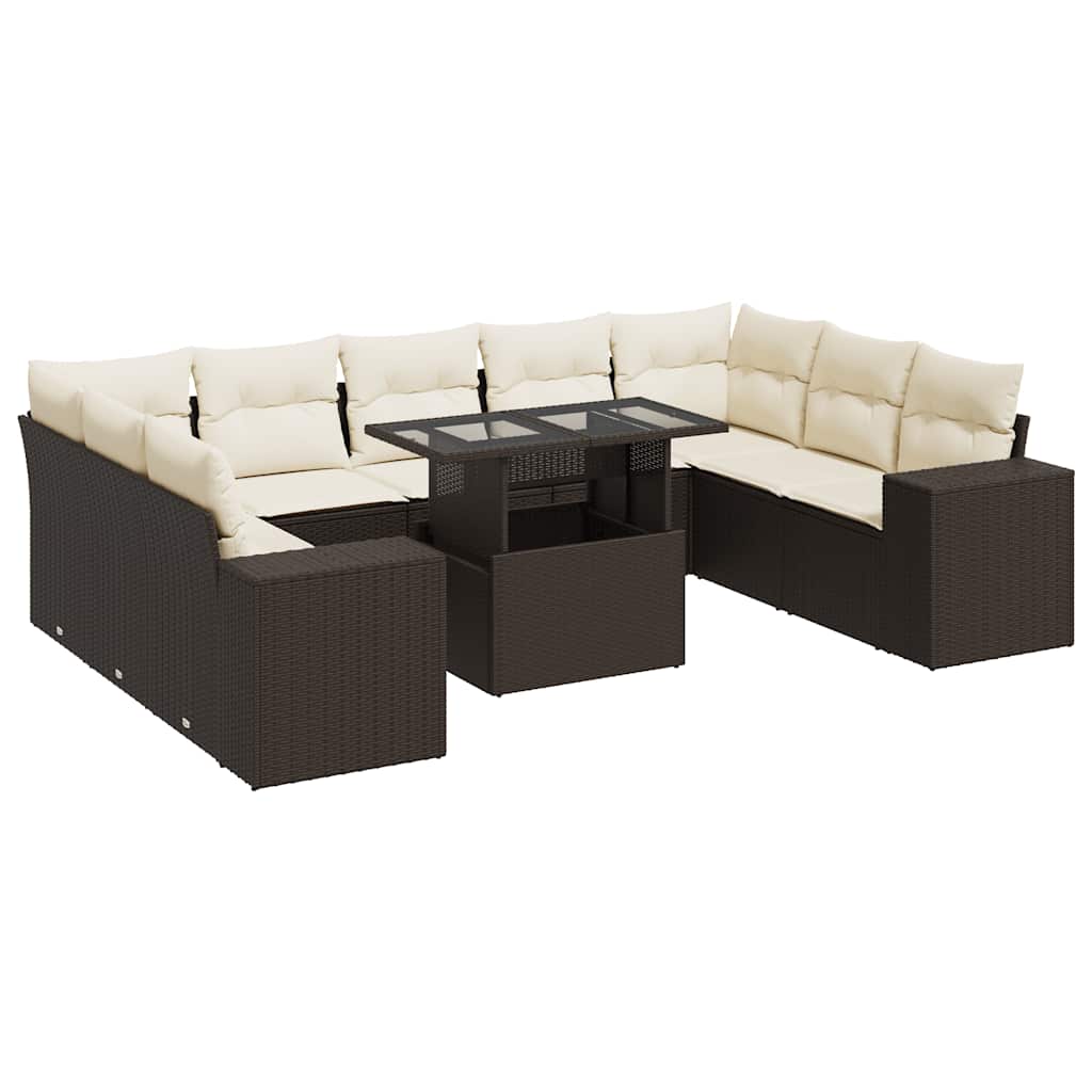 vidaXL Set canapele de grădină cu perne, 10 piese, maro, poliratan