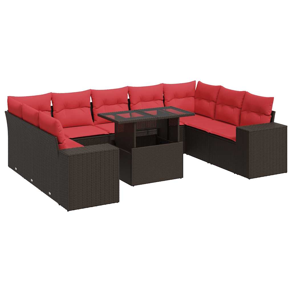 vidaXL Set canapele de grădină cu perne, 10 piese, maro, poliratan