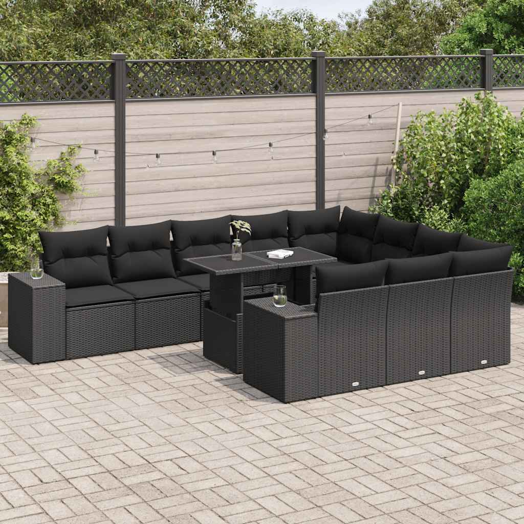 vidaXL Set canapele de grădină cu perne, 11 piese, negru, poliratan vidaXL Set canapele de grădină cu perne, 11 piese, negru, poliratan