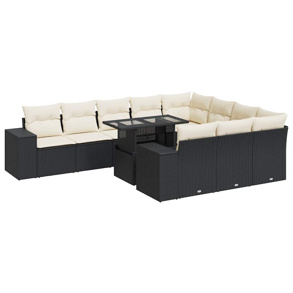 vidaXL Set canapele de grădină cu perne, 11 piese, negru, poliratan
