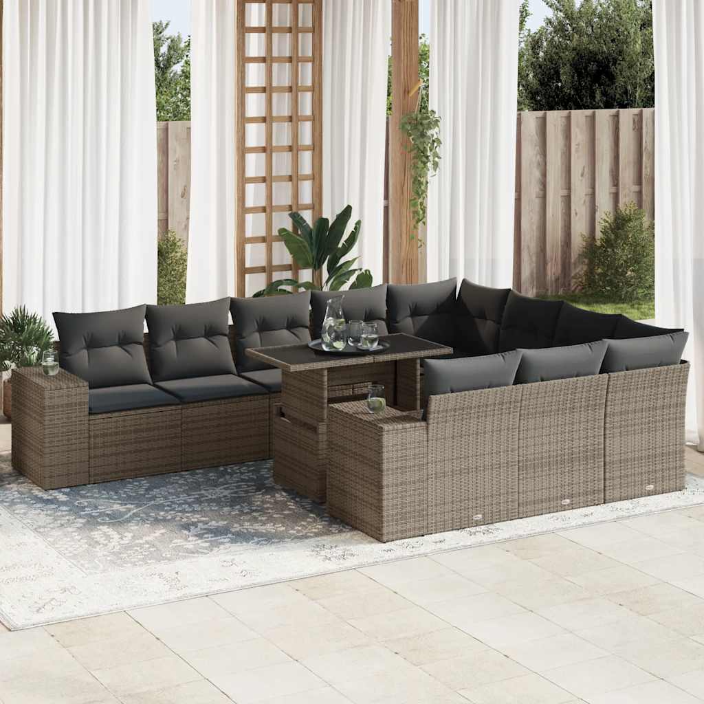vidaXL Set canapele de grădină cu perne, 11 piese, gri, poliratan vidaXL Set canapele de grădină cu perne, 11 piese, gri, poliratan