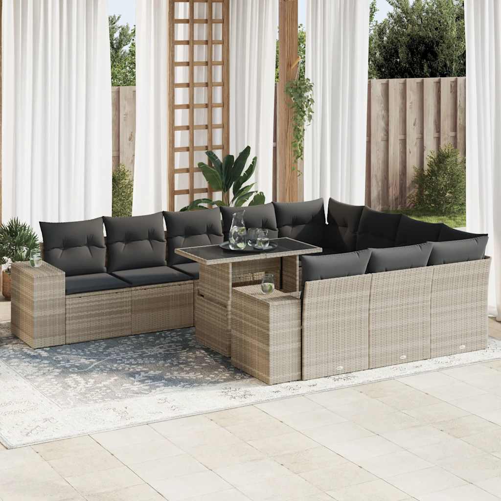 vidaXL Set canapele de grădină cu perne, 11 piese, gri, poliratan vidaXL Set canapele de grădină cu perne, 11 piese, gri, poliratan