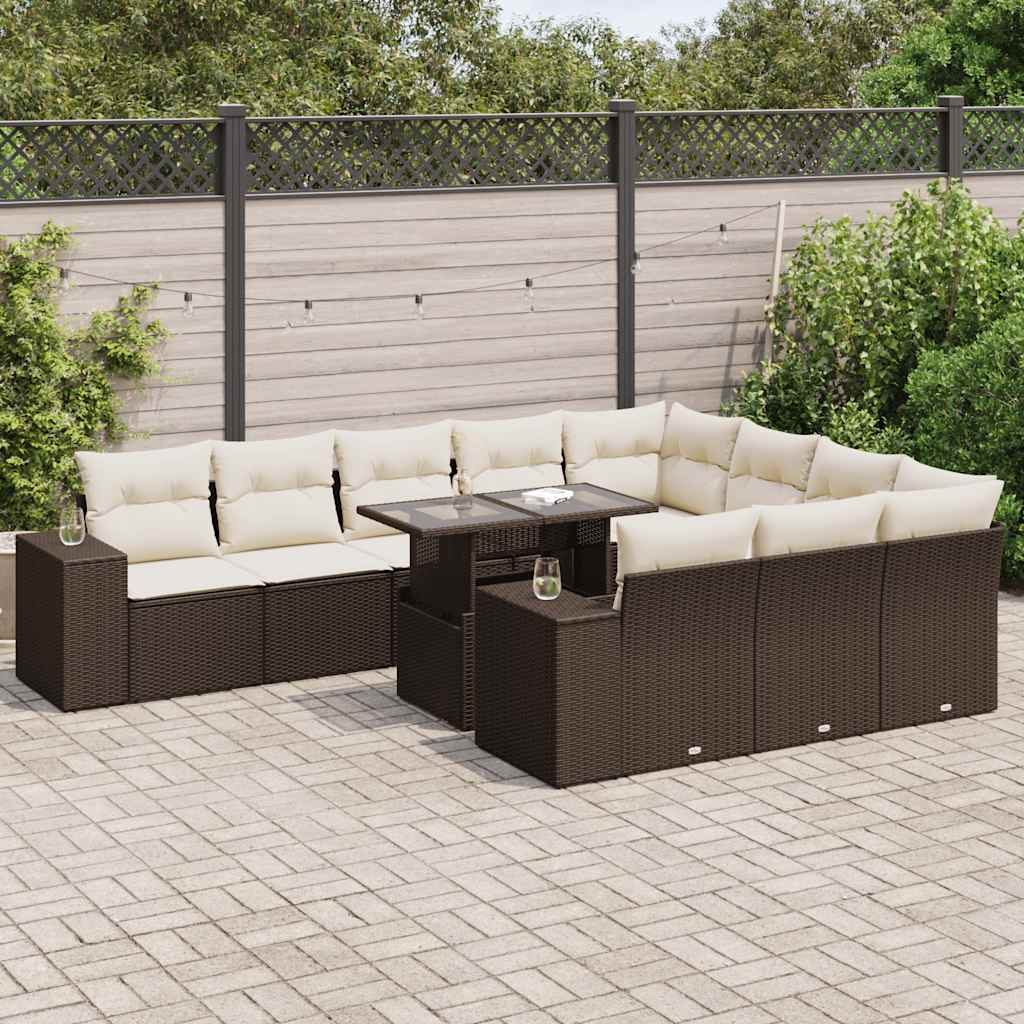 vidaXL Set canapele de grădină cu perne, 11 piese, maro, poliratan vidaXL Set canapele de grădină cu perne, 11 piese, maro, poliratan