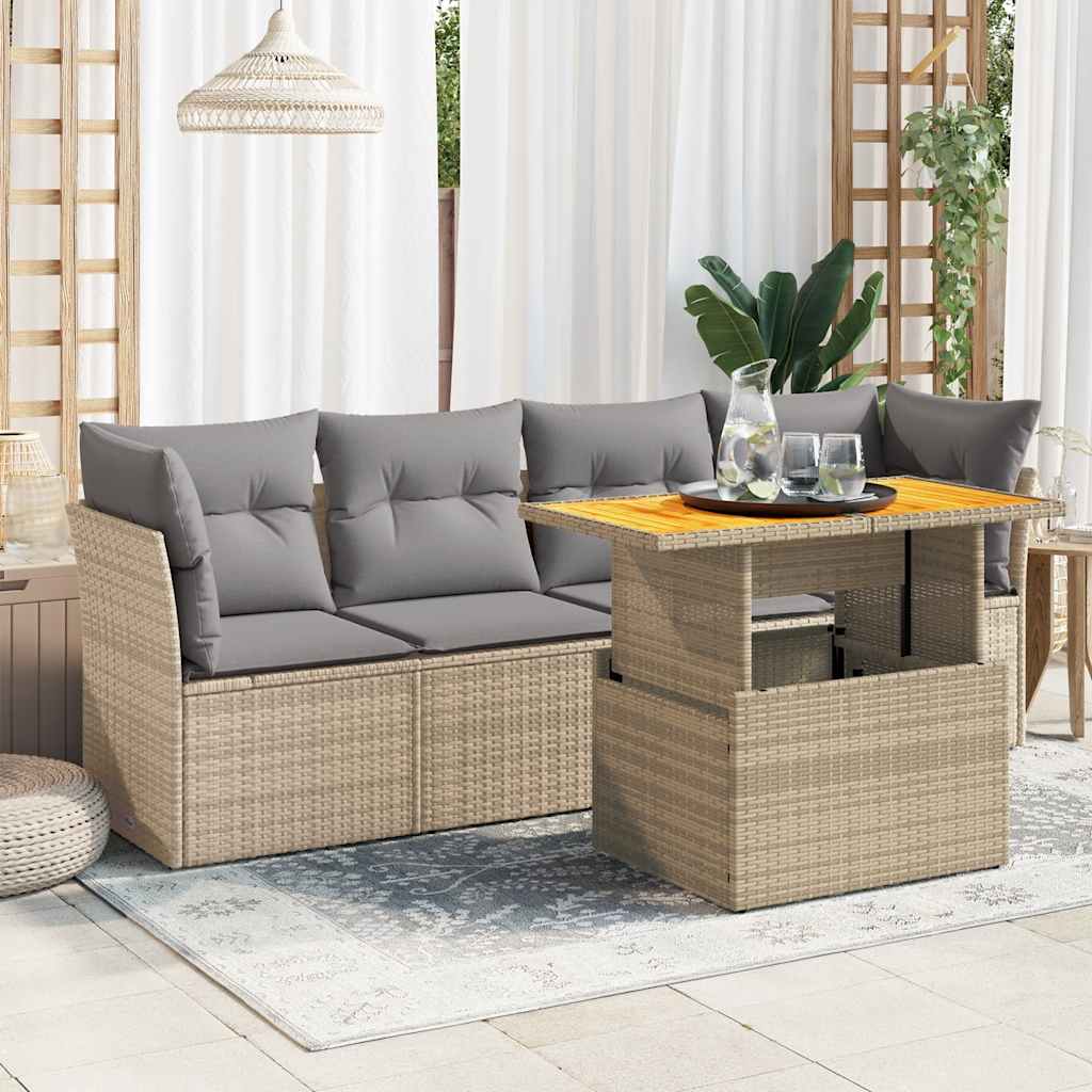 vidaXL Set canapele de grădină cu perne, 5 piese, bej, poliratan vidaXL Set canapele de grădină cu perne, 5 piese, bej, poliratan