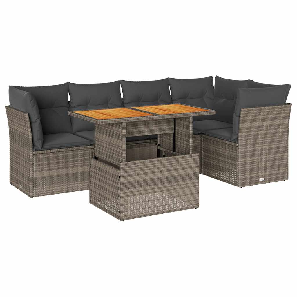 vidaXL Set mobilier grădină cu perne, 6 piese, gri, poliratan