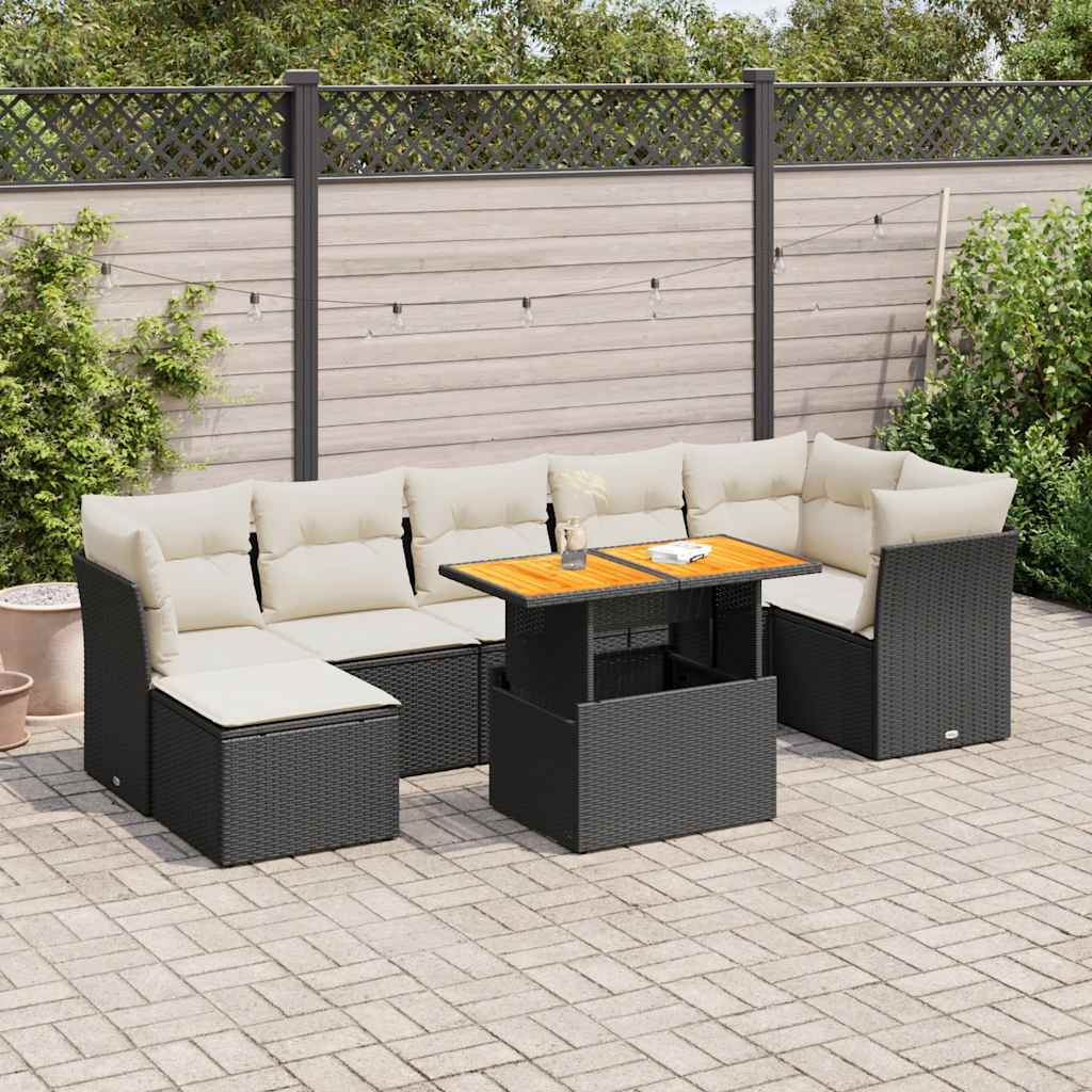 vidaXL Set mobilier de grădină cu perne, 8 piese, negru, poliratan vidaXL Set mobilier de grădină cu perne, 8 piese, negru, poliratan