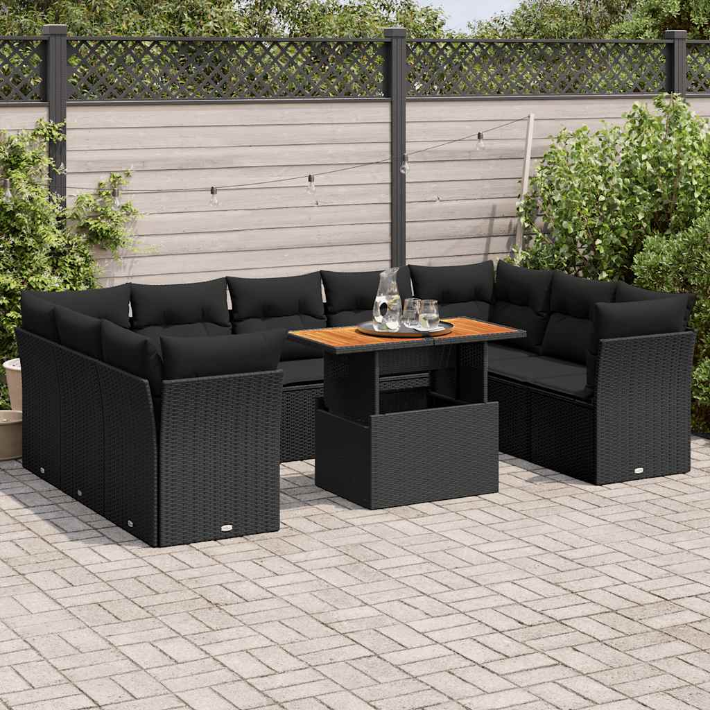 vidaXL Set canapele de grădină cu perne, 10 piese, negru, poliratan vidaXL Set canapele de grădină cu perne, 10 piese, negru, poliratan