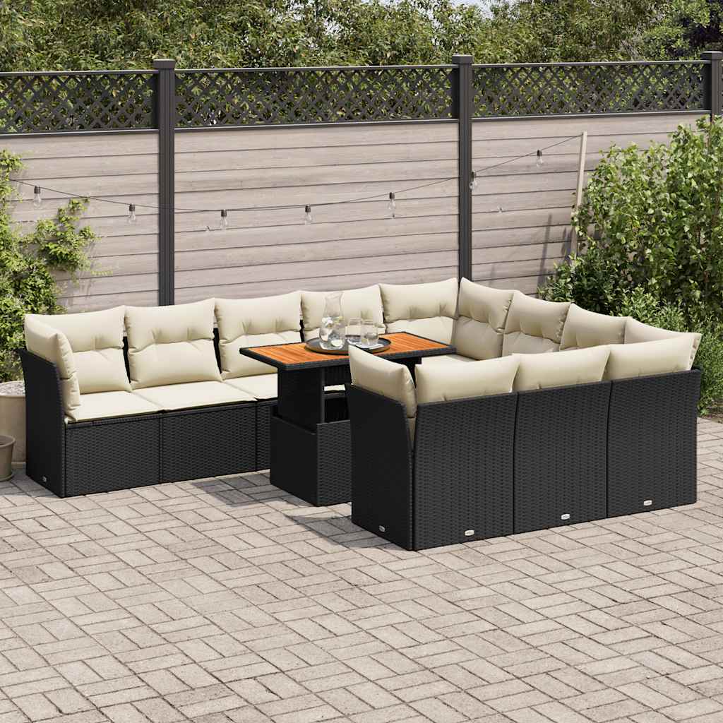 vidaXL Set canapele de grădină cu perne, 11 piese, negru, poliratan vidaXL Set canapele de grădină cu perne, 11 piese, negru, poliratan