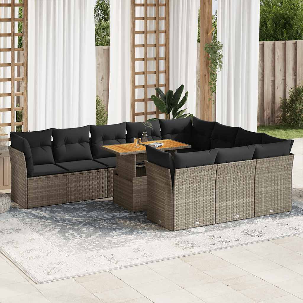 vidaXL Set canapele de grădină cu perne, 11 piese, gri, poliratan vidaXL Set canapele de grădină cu perne, 11 piese, gri, poliratan