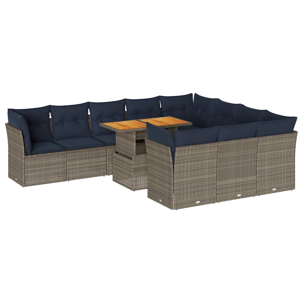 vidaXL Set canapele de grădină cu perne, 11 piese, gri, poliratan