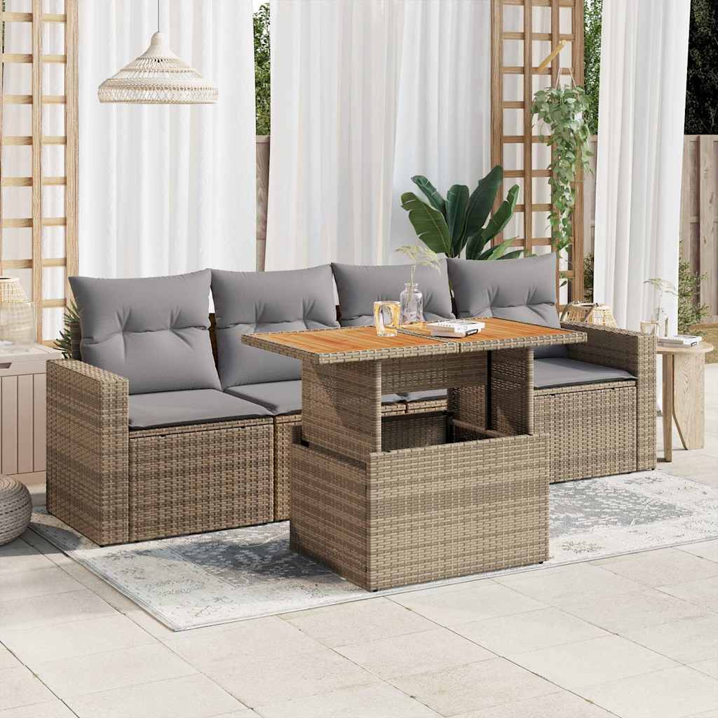 vidaXL Set canapele de grădină cu perne, 5 piese, bej, poliratan vidaXL Set canapele de grădină cu perne, 5 piese, bej, poliratan