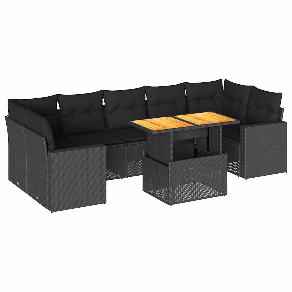 vidaXL Set mobilier de grădină cu perne, 8 piese, negru, poliratan