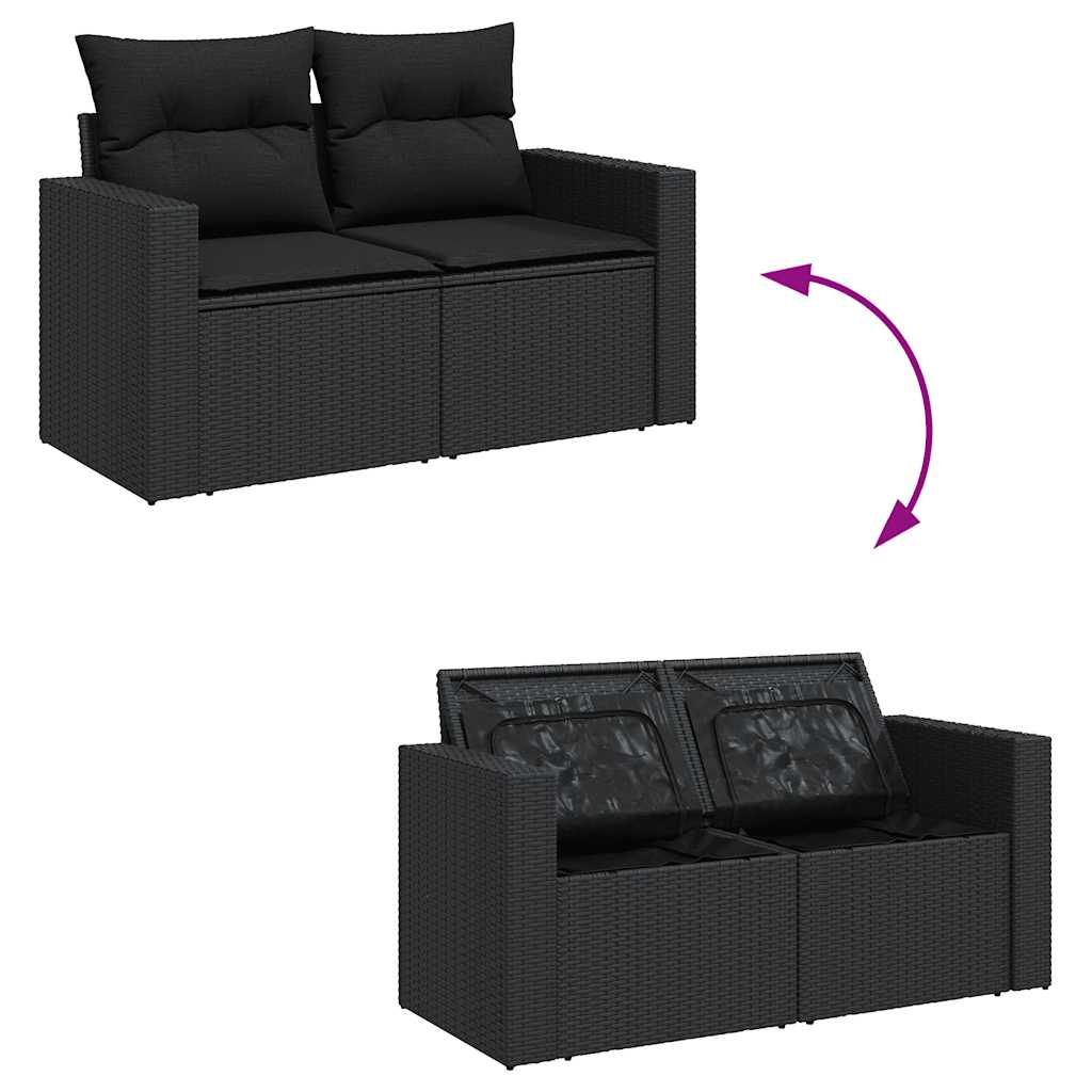 vidaXL Set mobilier de grădină cu perne, 9 piese, negru, poliratan