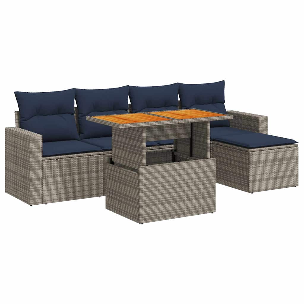 vidaXL Set mobilier grădină cu perne, 6 piese, gri, poliratan vidaXL Set mobilier grădină cu perne, 6 piese, gri, poliratan