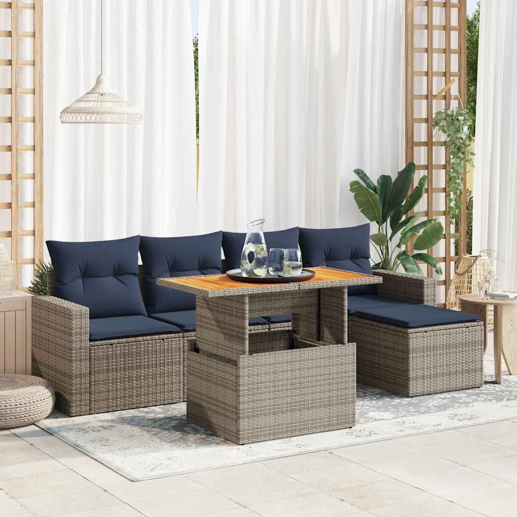 vidaXL Set mobilier grădină cu perne, 6 piese, gri, poliratan vidaXL Set mobilier grădină cu perne, 6 piese, gri, poliratan