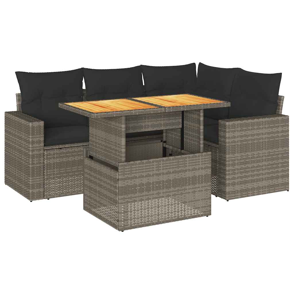 vidaXL Set canapea de grădină cu perne, 5 piese, gri, poliratan