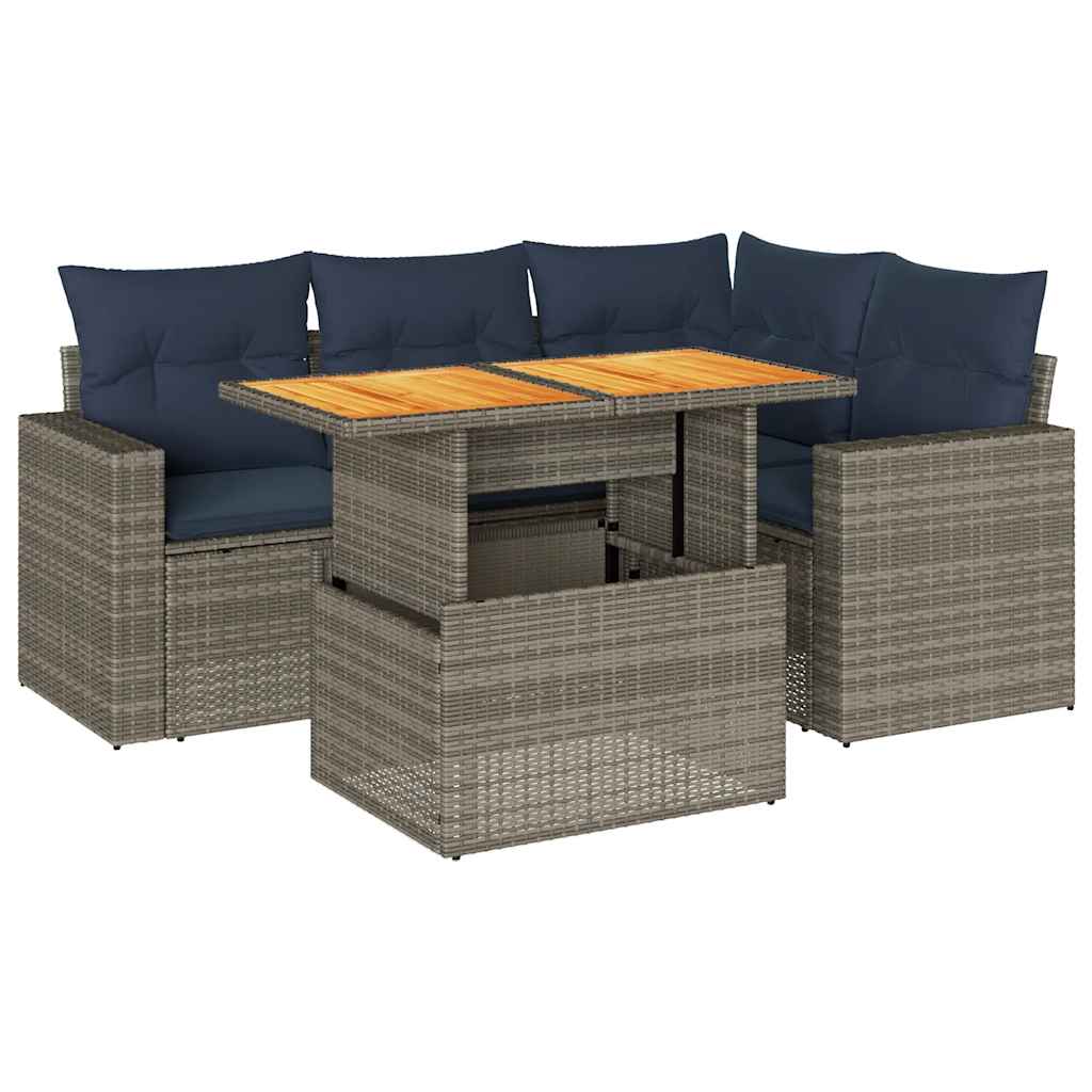 vidaXL Set canapea de grădină cu perne, 5 piese, gri, poliratan vidaXL Set canapea de grădină cu perne, 5 piese, gri, poliratan