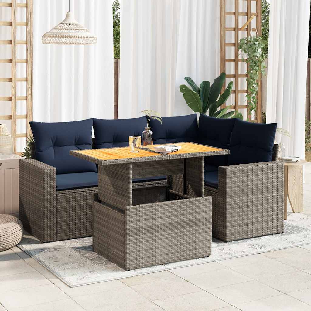 vidaXL Set canapea de grădină cu perne, 5 piese, gri, poliratan vidaXL Set canapea de grădină cu perne, 5 piese, gri, poliratan
