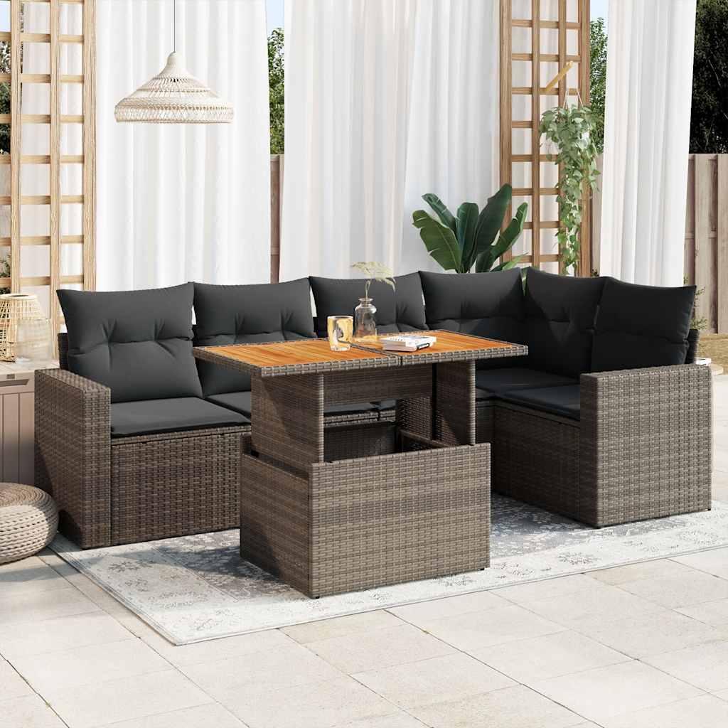 vidaXL Set mobilier grădină cu perne, 6 piese, gri, poliratan vidaXL Set mobilier grădină cu perne, 6 piese, gri, poliratan