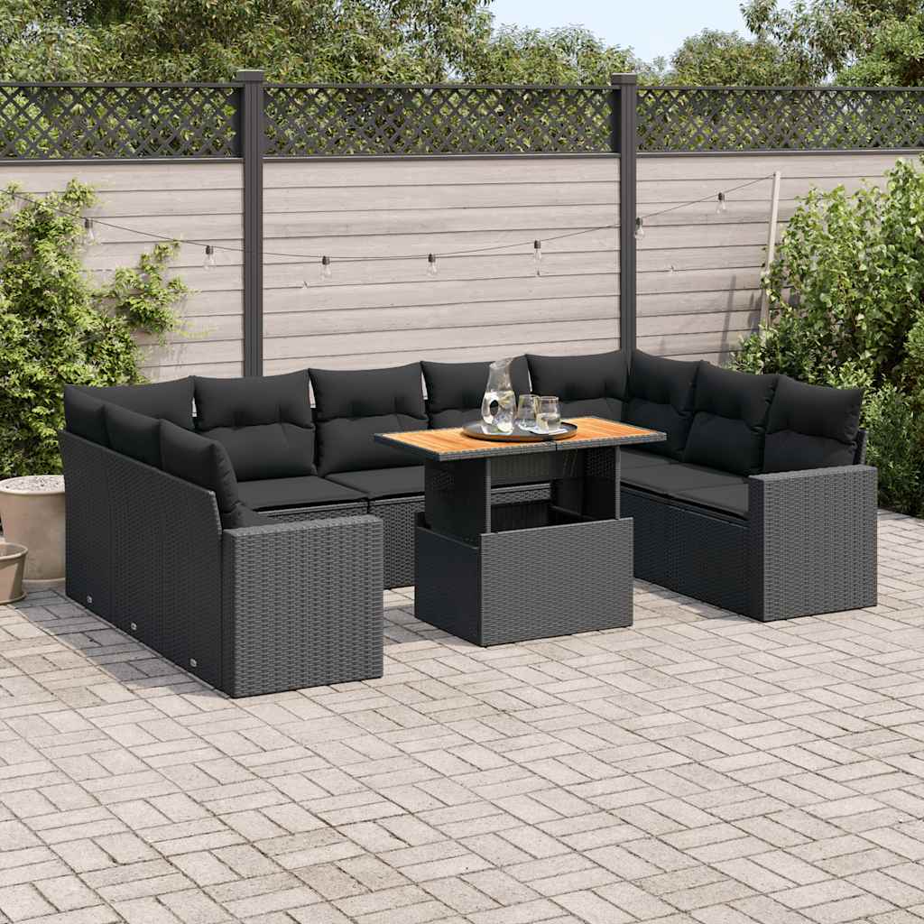 vidaXL Set canapele de grădină cu perne, 10 piese, negru, poliratan vidaXL Set canapele de grădină cu perne, 10 piese, negru, poliratan