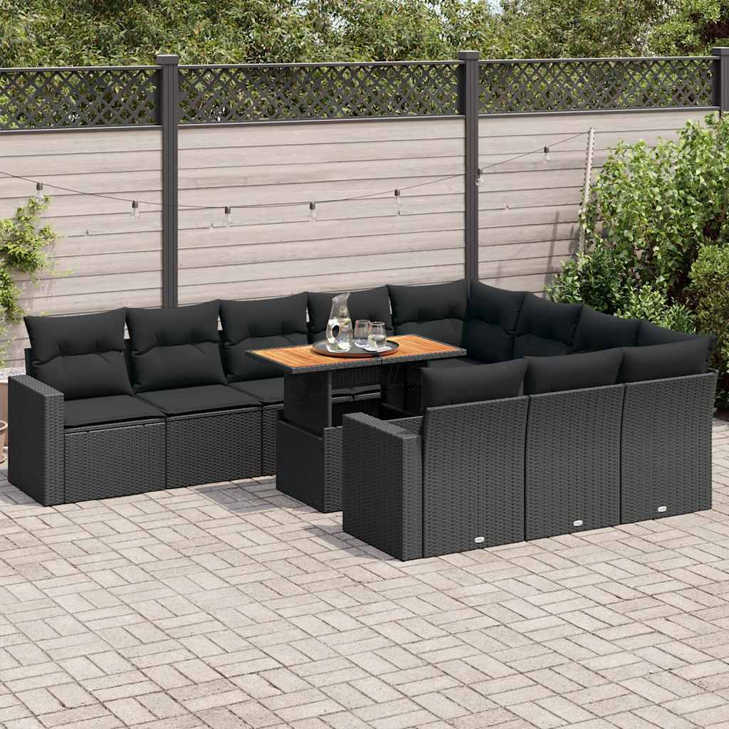 vidaXL Set canapele de grădină cu perne, 11 piese, negru, poliratan vidaXL Set canapele de grădină cu perne, 11 piese, negru, poliratan