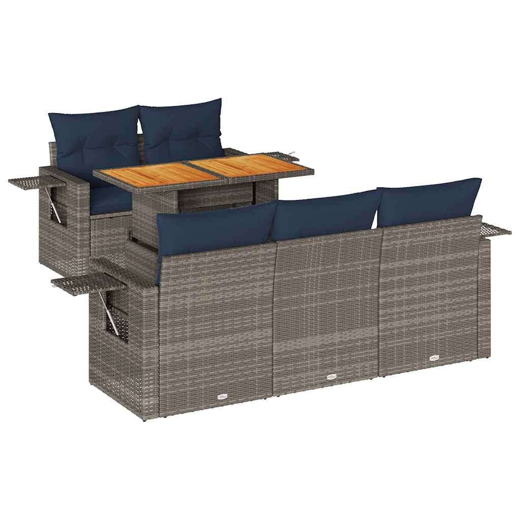 vidaXL Set mobilier grădină cu perne, 6 piese, gri, poliratan