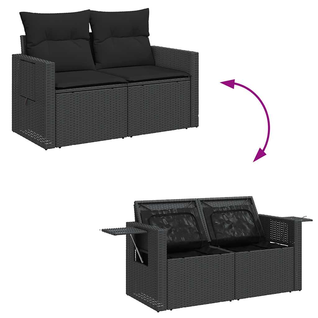 vidaXL Set mobilier de grădină cu perne, 9 piese, negru, poliratan