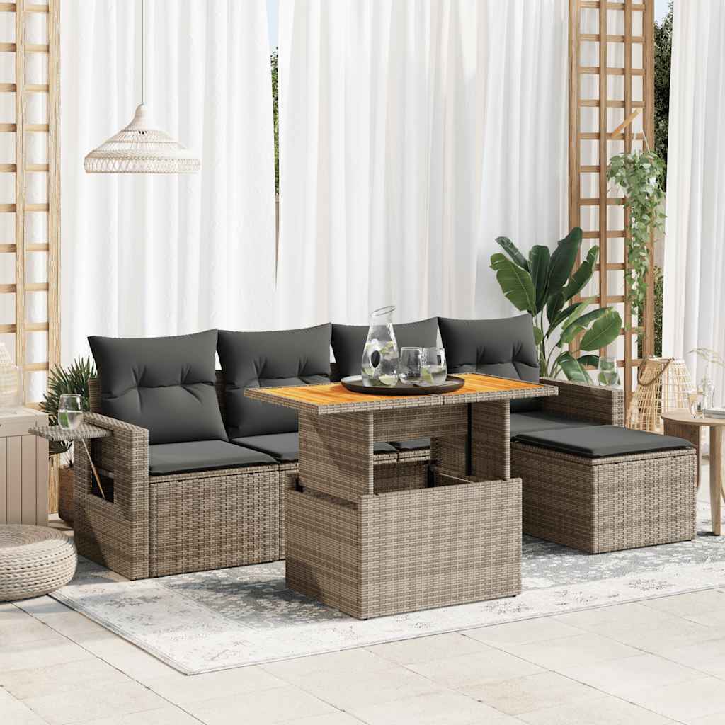 vidaXL Set mobilier grădină cu perne, 6 piese, gri, poliratan vidaXL Set mobilier grădină cu perne, 6 piese, gri, poliratan