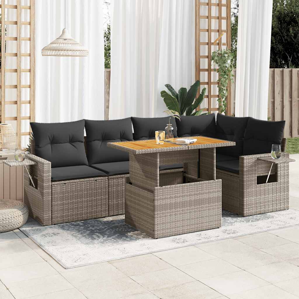 vidaXL Set mobilier grădină cu perne, 6 piese, gri, poliratan vidaXL Set mobilier grădină cu perne, 6 piese, gri, poliratan