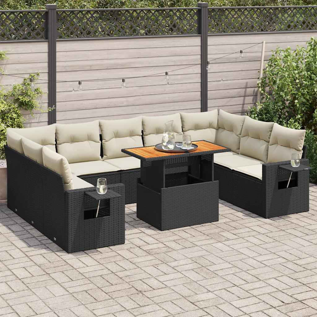 vidaXL Set canapele de grădină cu perne, 10 piese, negru, poliratan vidaXL Set canapele de grădină cu perne, 10 piese, negru, poliratan