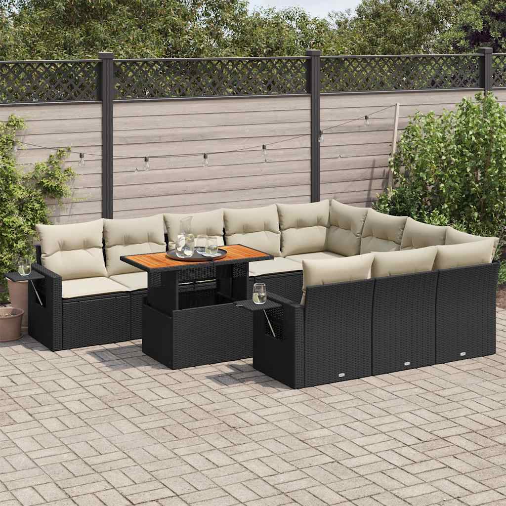 vidaXL Set canapele de grădină cu perne, 11 piese, negru, poliratan vidaXL Set canapele de grădină cu perne, 11 piese, negru, poliratan
