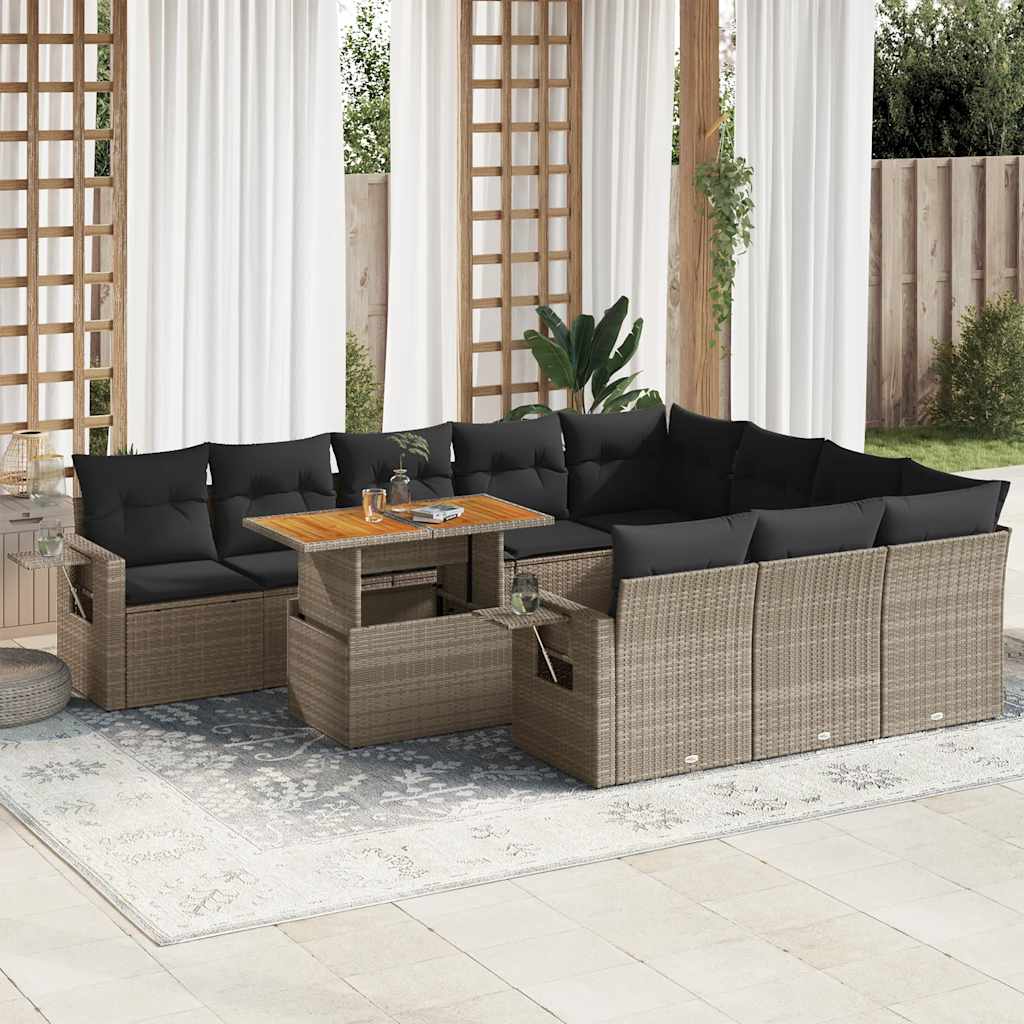 vidaXL Set canapele de grădină cu perne, 11 piese, gri, poliratan vidaXL Set canapele de grădină cu perne, 11 piese, gri, poliratan