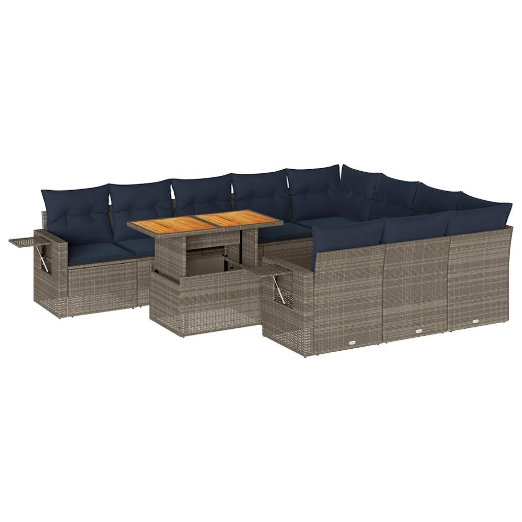 vidaXL Set canapele de grădină cu perne, 11 piese, gri, poliratan