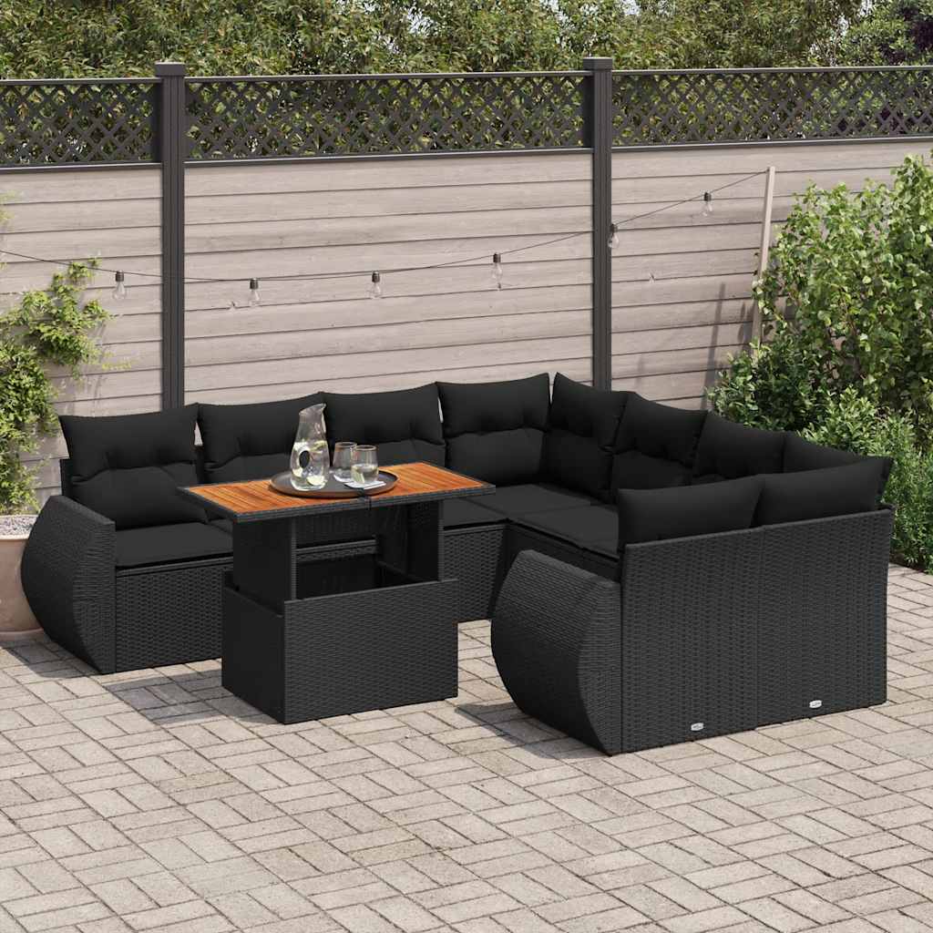 vidaXL Set mobilier de grădină cu perne, 9 piese, negru, poliratan vidaXL Set mobilier de grădină cu perne, 9 piese, negru, poliratan